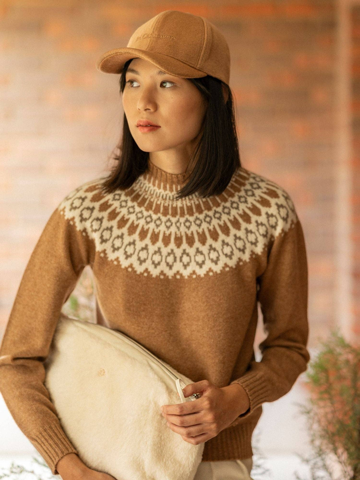 Maglione Martina BEL Cashmere in 100% cashmere, motivo Fair Isle, cammello, taglia S