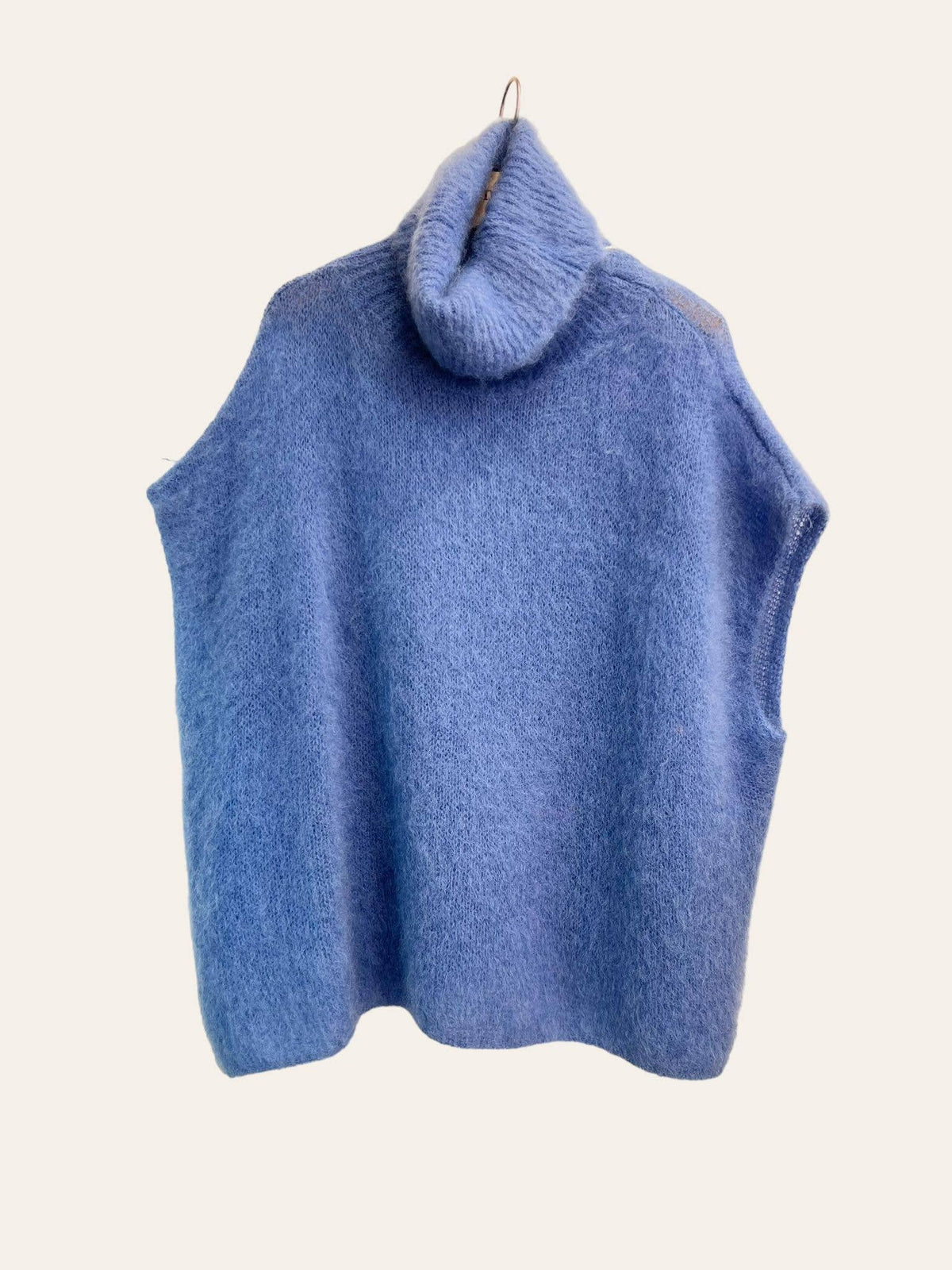 80% KID MOHAIR TURTLENECK PONCHO SWEATER: Sky Blue / One size