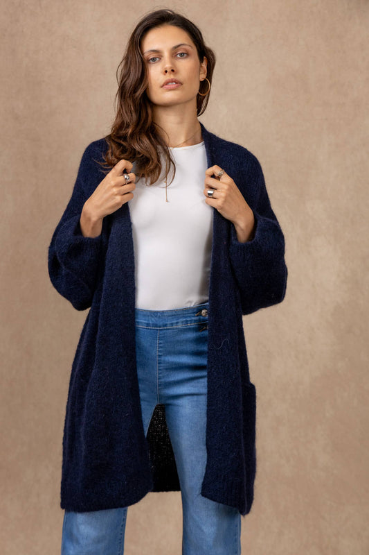 Cardigan lungo NAÏS Paris in mohair e lana, nero