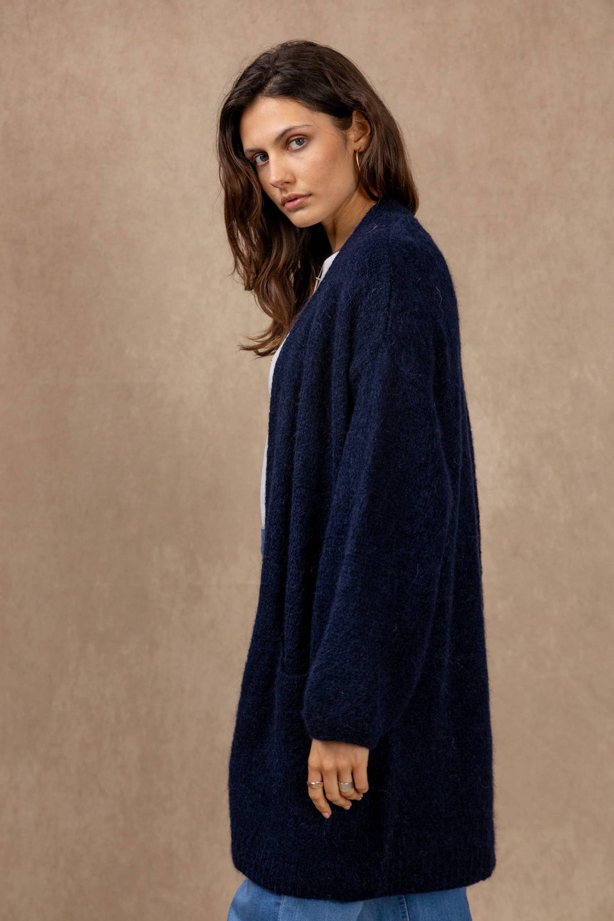 Cardigan lungo NAÏS Paris in mohair e lana, nero