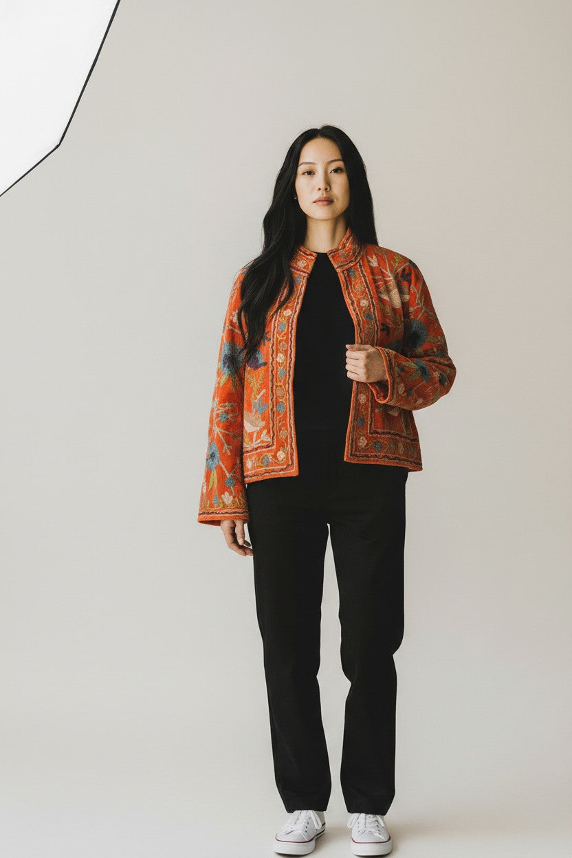 Velvet Suzani Jacket - Orange