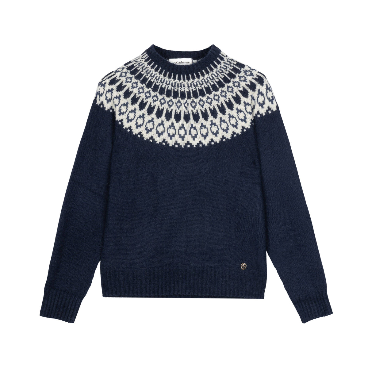 Maglione Martina BEL Cashmere in 100% cashmere, motivo Fair Isle, blu navy, taglia M