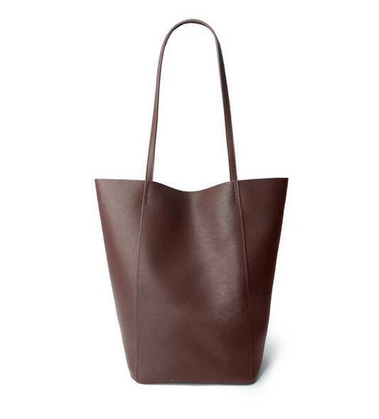 Genuine Leather Minimalism Bucket Shape Shoulder Tote Bag: Black