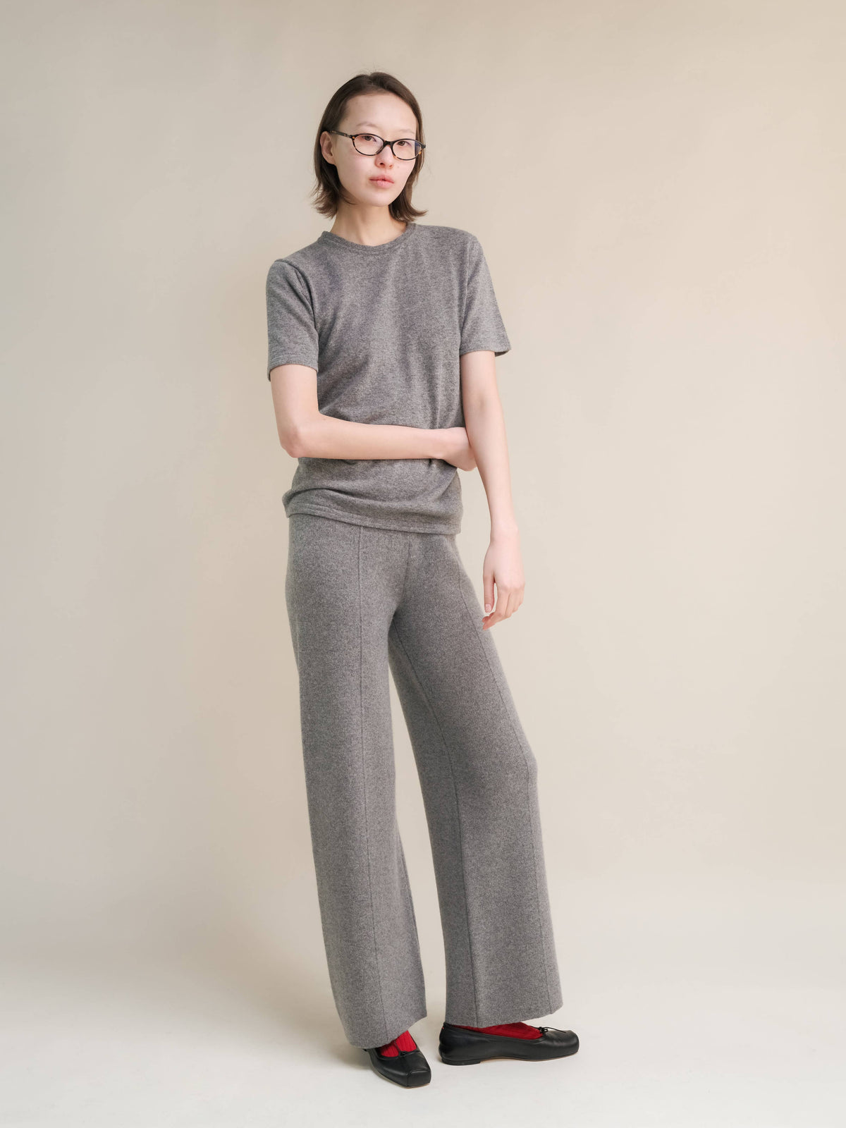 Pantaloni gamba larga Lèmme in cashmere mix, grigio acciaio, taglia L