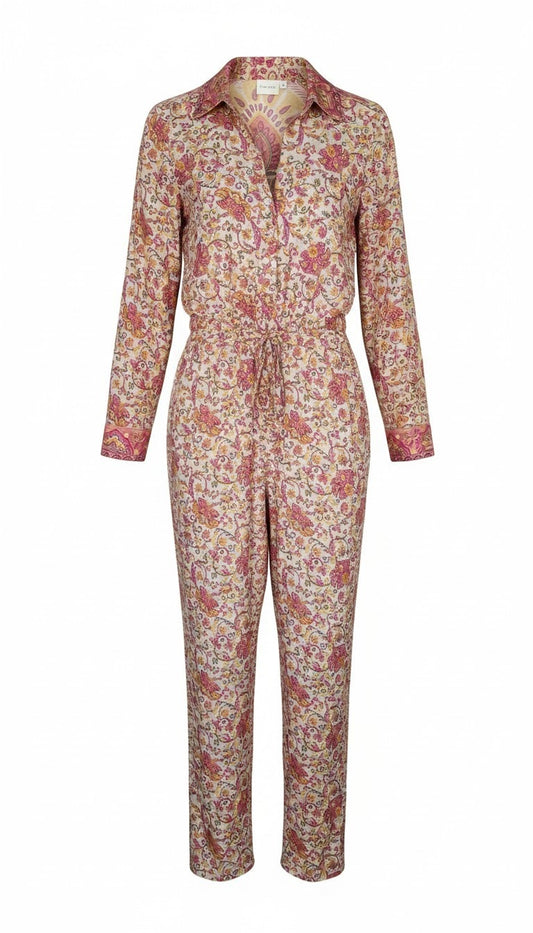 Tuta jumpsuit fatta a mano crema e rosa I Was a Sari sustainable fashion, M