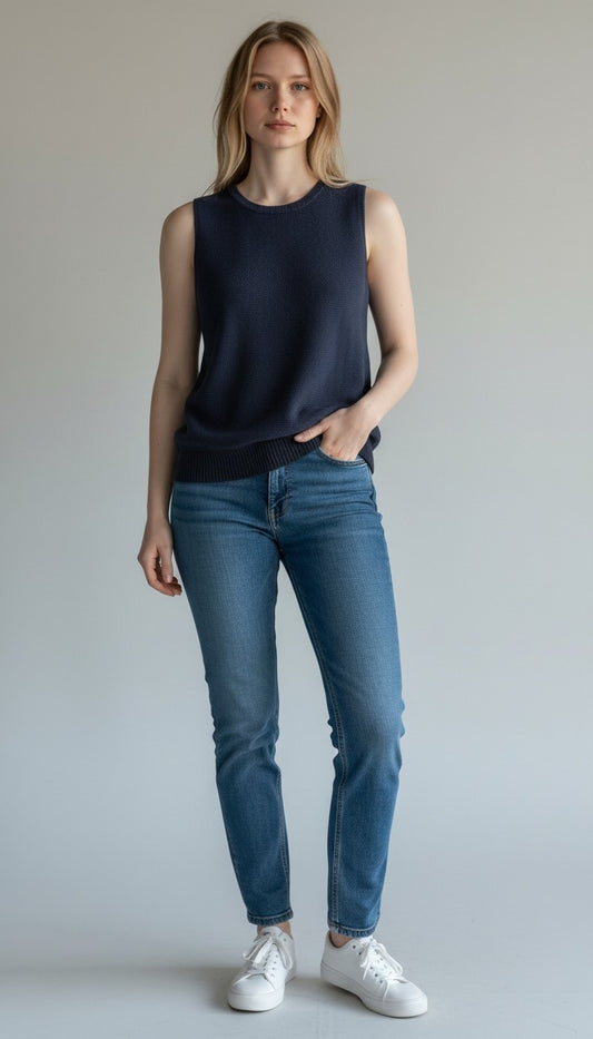 Maglia Alma in 100% lino Rifò moda sostenibile e circolare, in blu mora