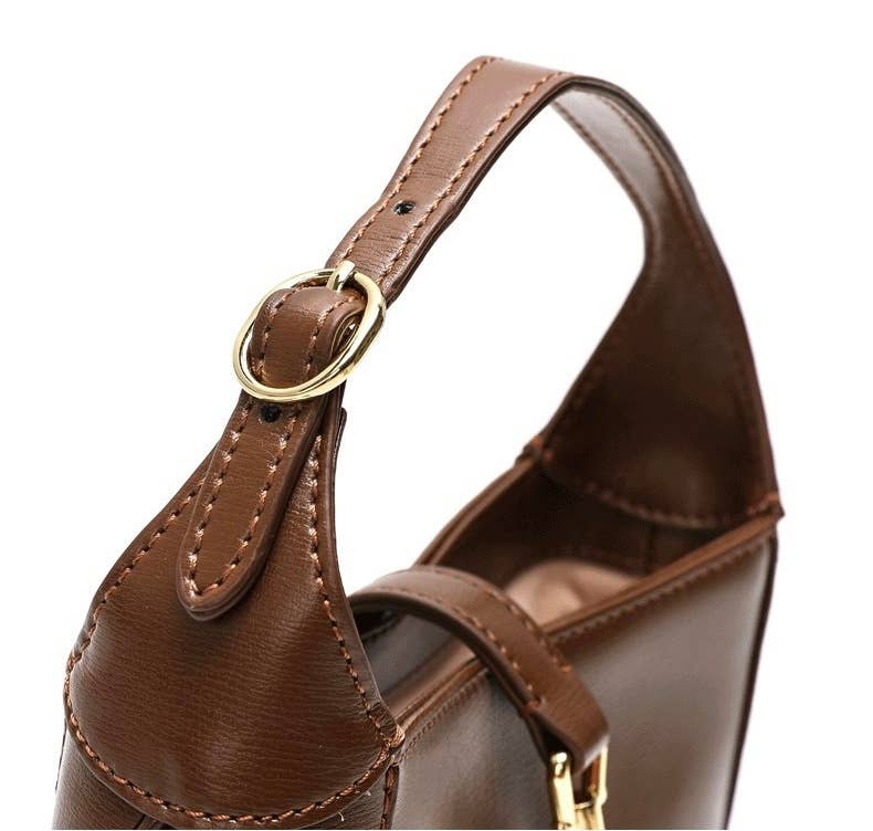 Genuine Leather Saddle Hand Shoulder Bag: Black / Large