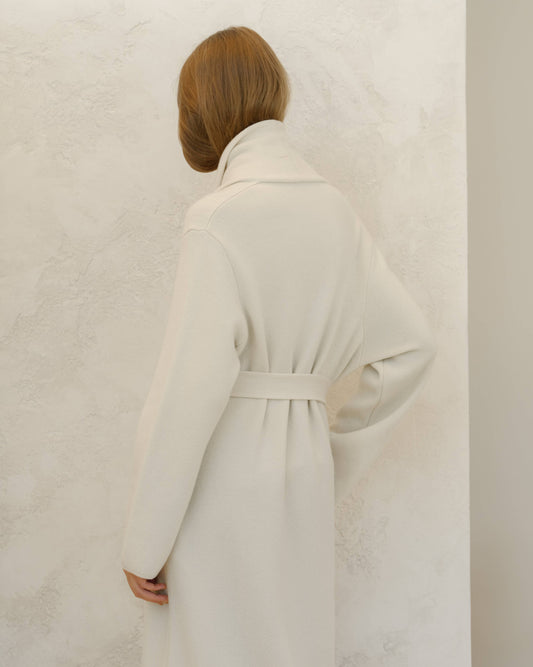 Cappotto cardigan maxi Lèmme bianco naturale con cintura, in cashmere mix