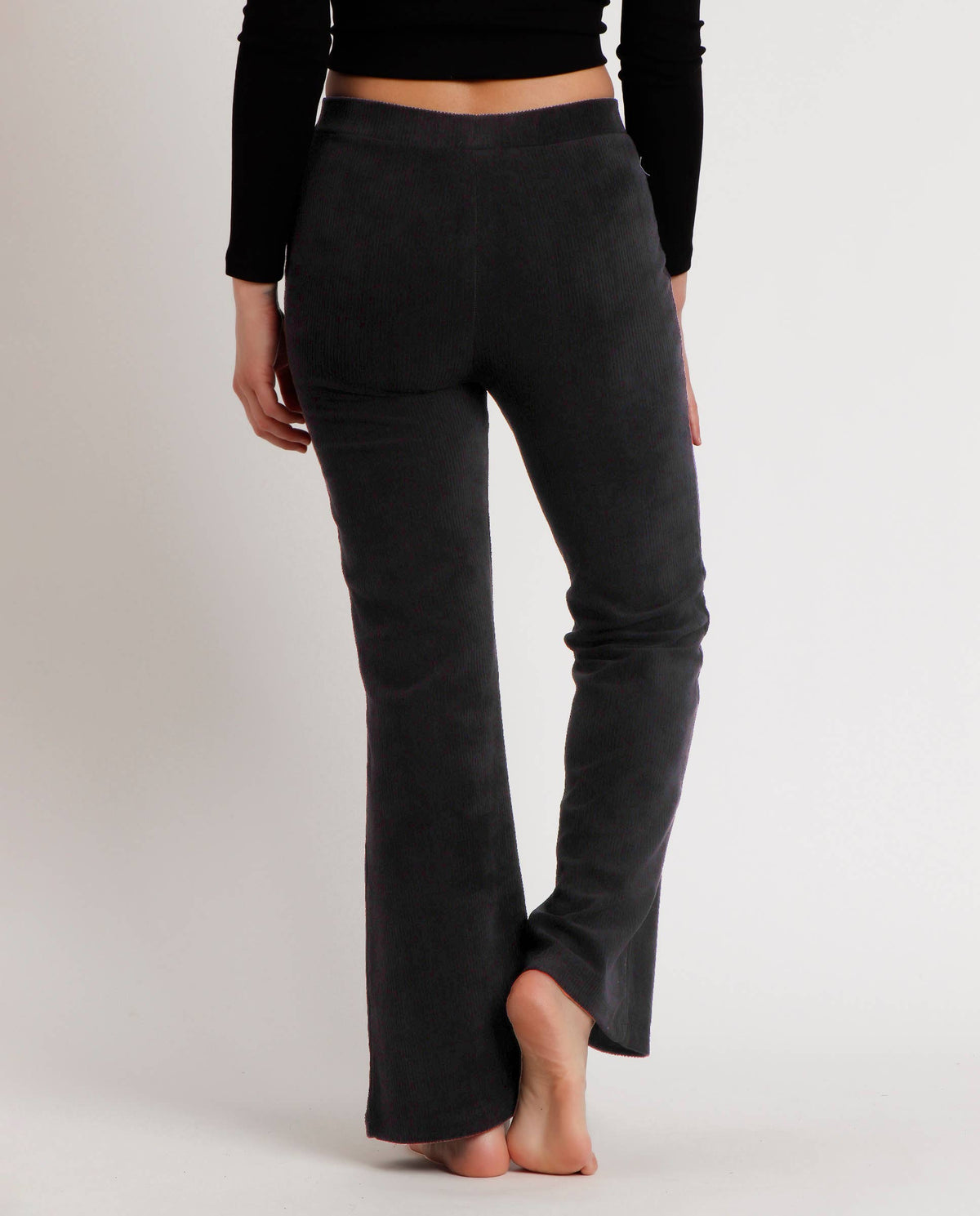 CORDUROY STRETCH FLARE TROUSERS: BLACK / L