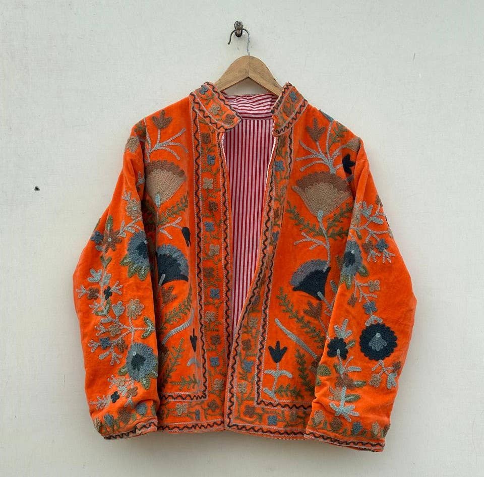 Velvet Suzani Jacket - Orange