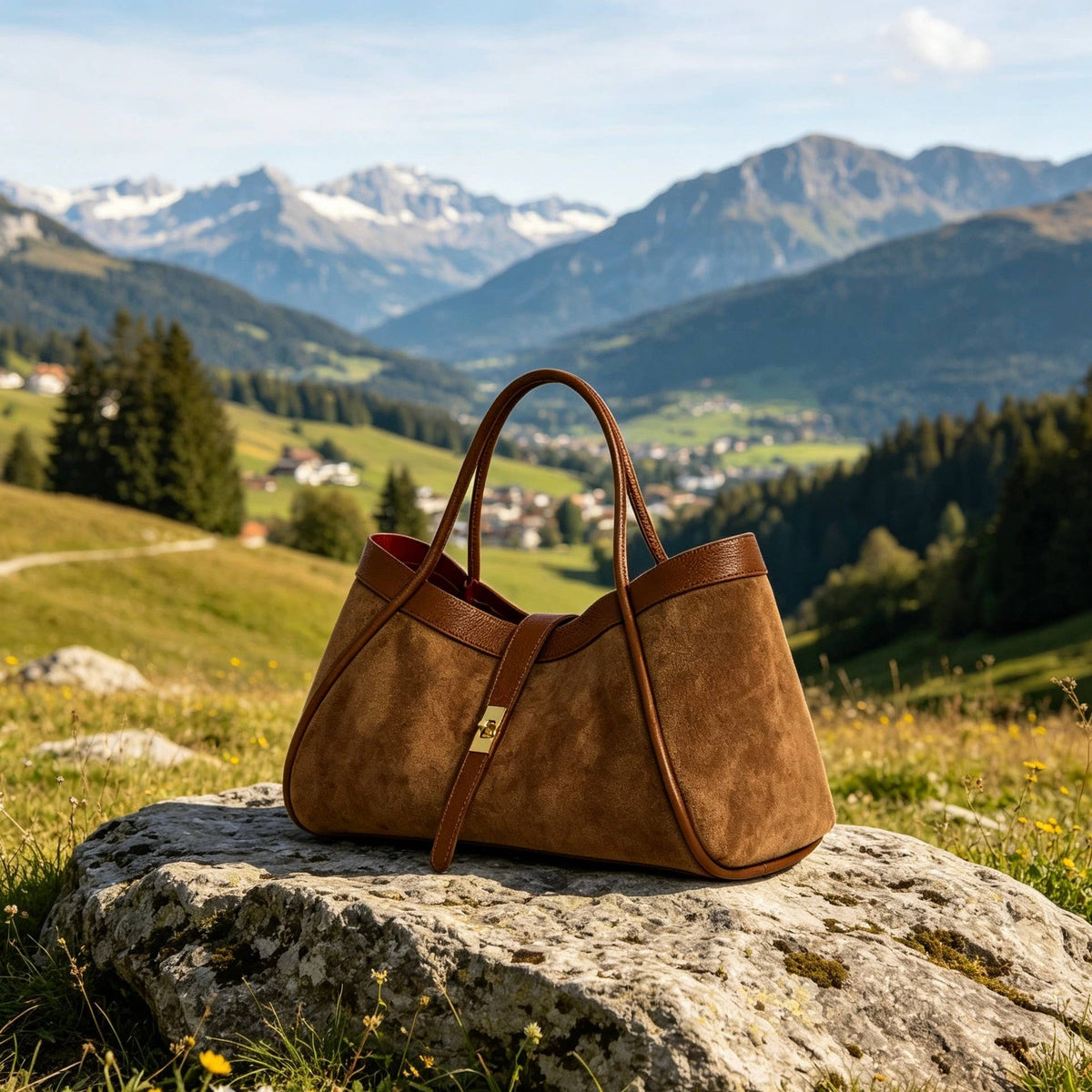 Medium suede bag in real leather Made in Italy 34x20x15: Sable