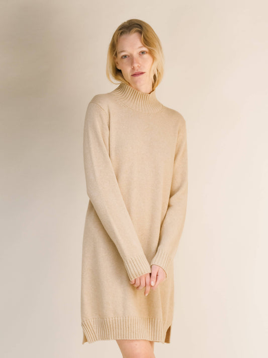 Abito midi collo alto Lèmme beige in cashmere mix