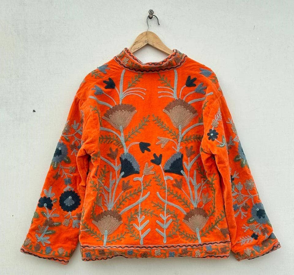 Velvet Suzani Jacket - Orange