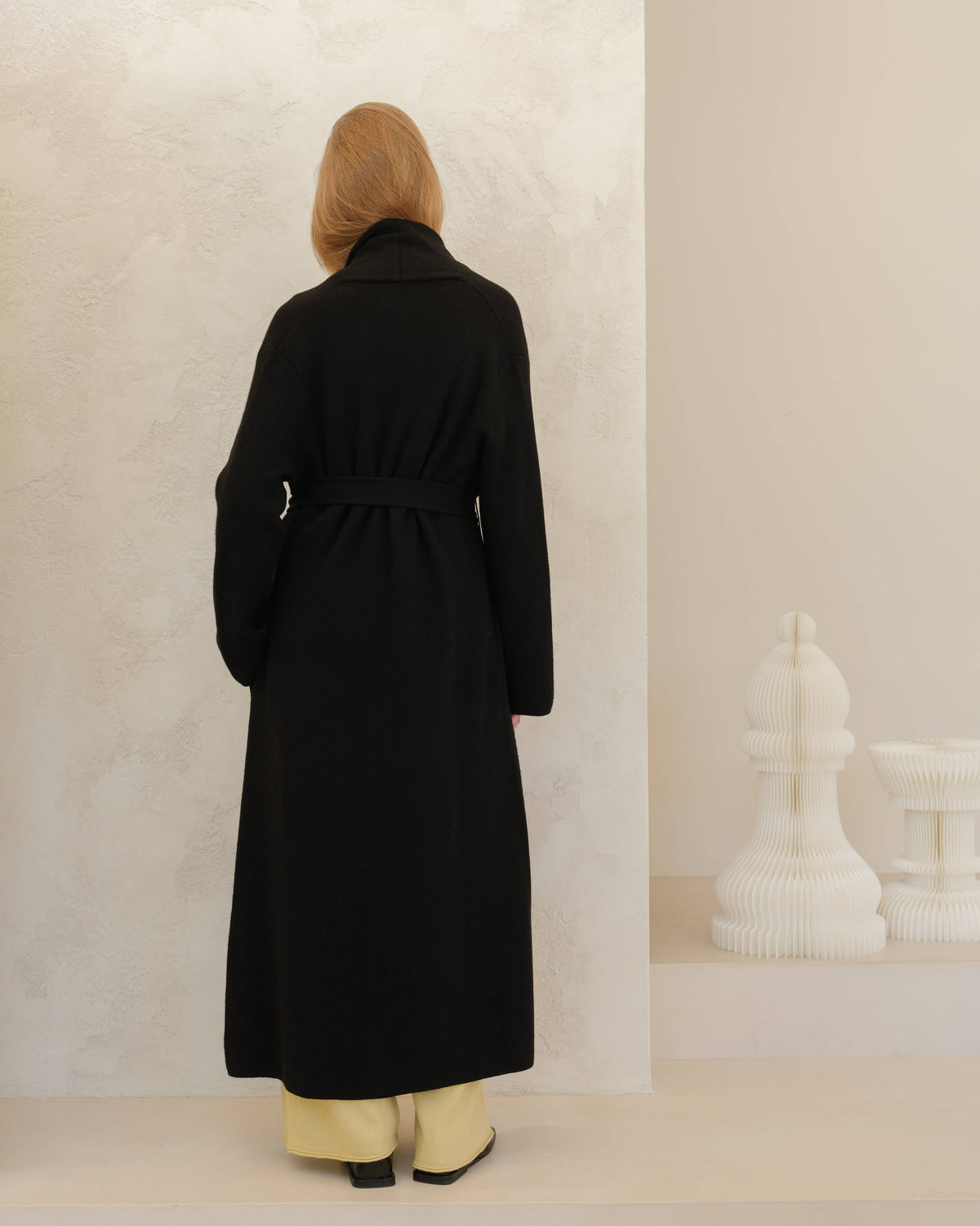 Cappotto cardigan maxi Lèmme in cashmere mix con cintura, nero, taglia M