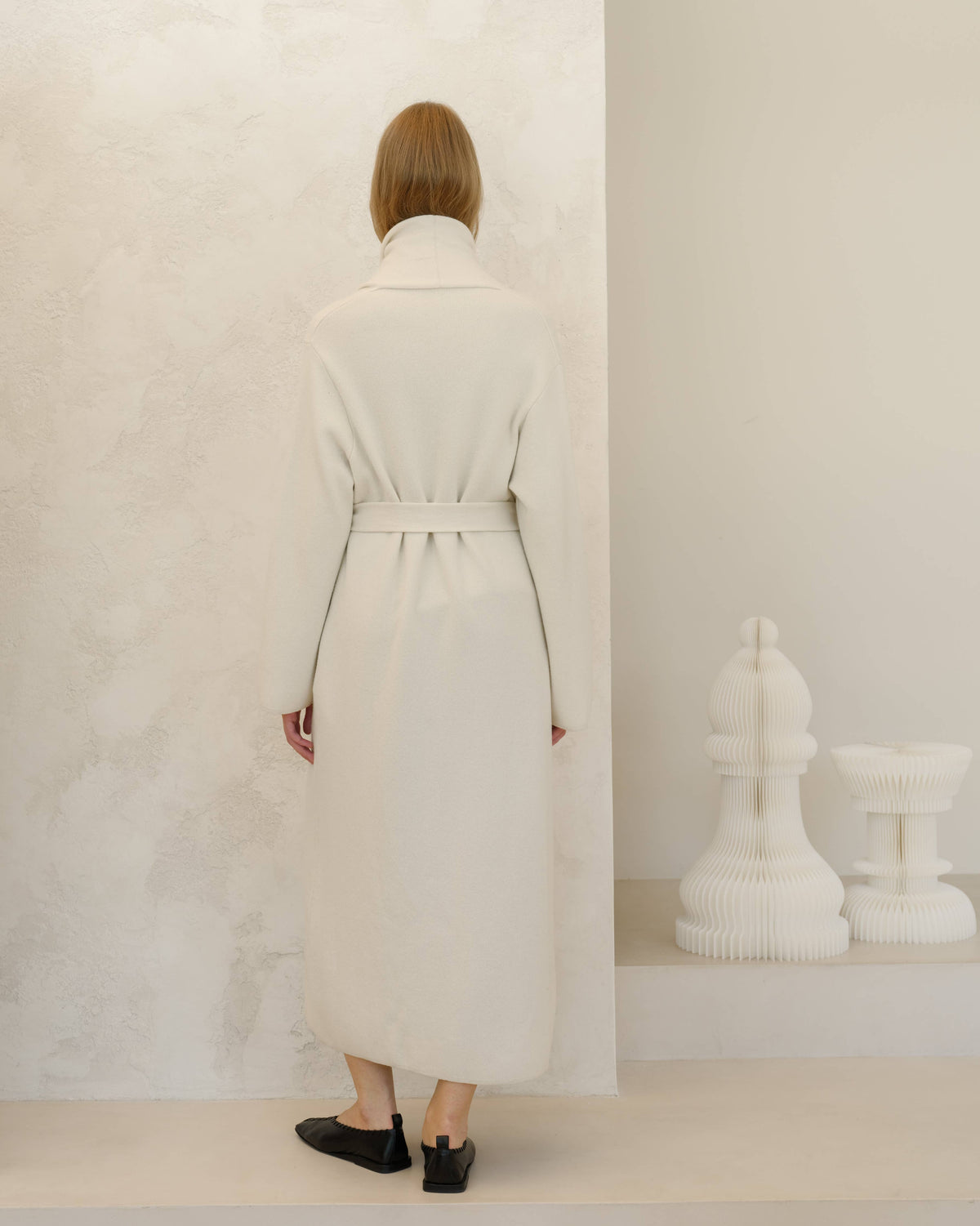Cappotto cardigan maxi Lèmme in cashmere mix con cintura, bianco naturale, taglia L