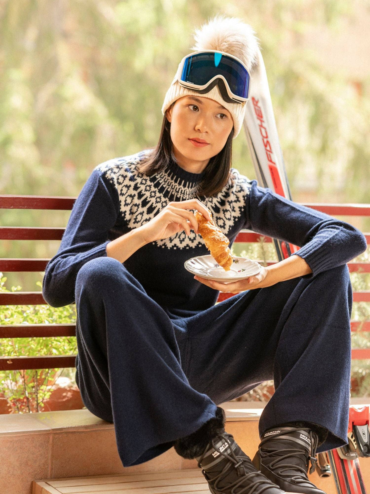 Maglione Martina blu navy in cashmere con sprone Fair Isle, BEL Cashmere