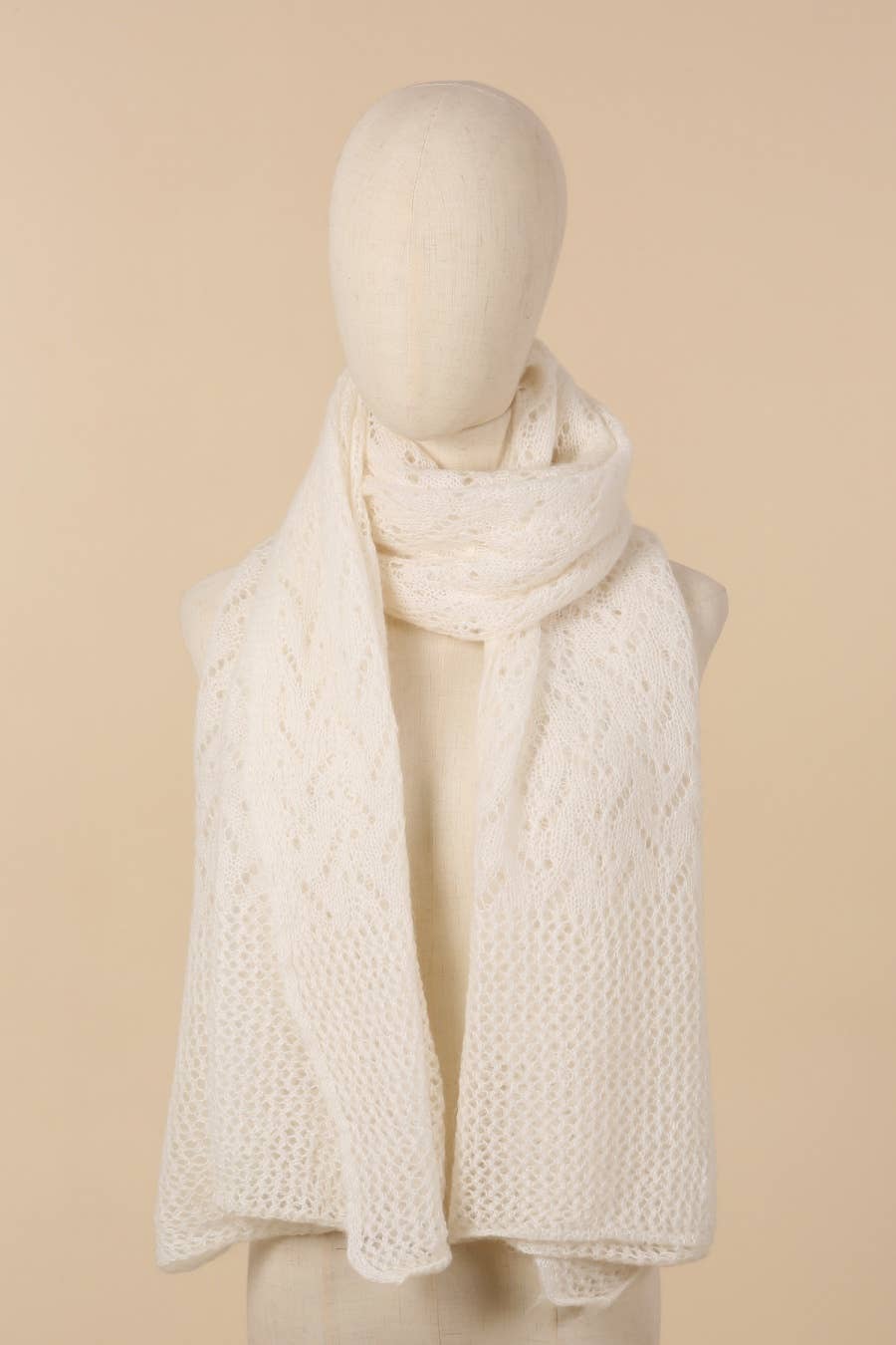 OPENWORK MOHAIR WOOL SHAWL: Ecru