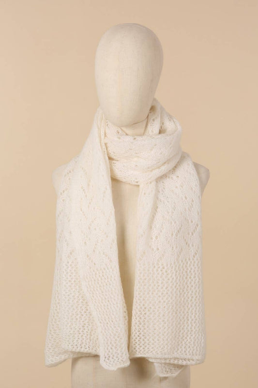 OPENWORK MOHAIR WOOL SHAWL: Ecru