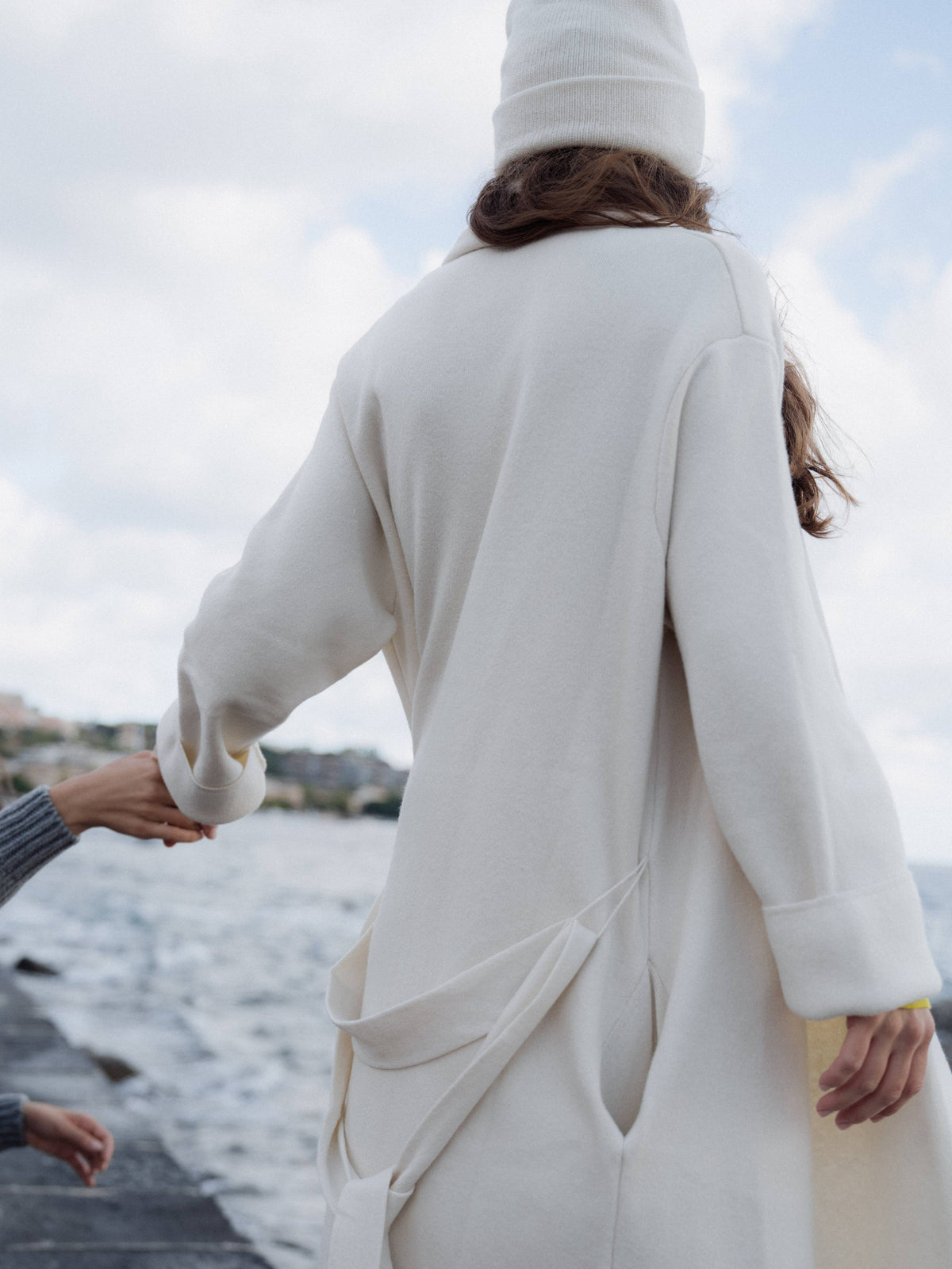Cappotto cardigan maxi Lèmme in cashmere mix con cintura, bianco naturale, taglia L
