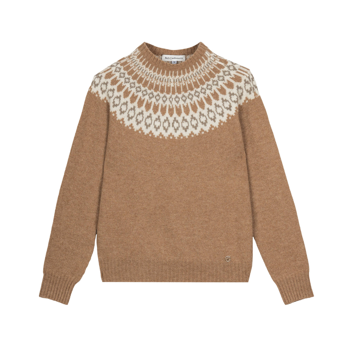 Maglione Martina BEL Cashmere in 100% cashmere, motivo Fair Isle, cammello, taglia S