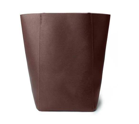 Genuine Leather Minimalism Bucket Shape Shoulder Tote Bag: Coffee