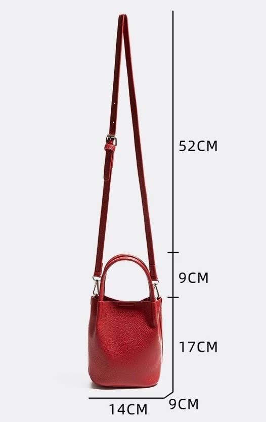 Vegan Bucket Hand Bag Crossbody Bag: Red