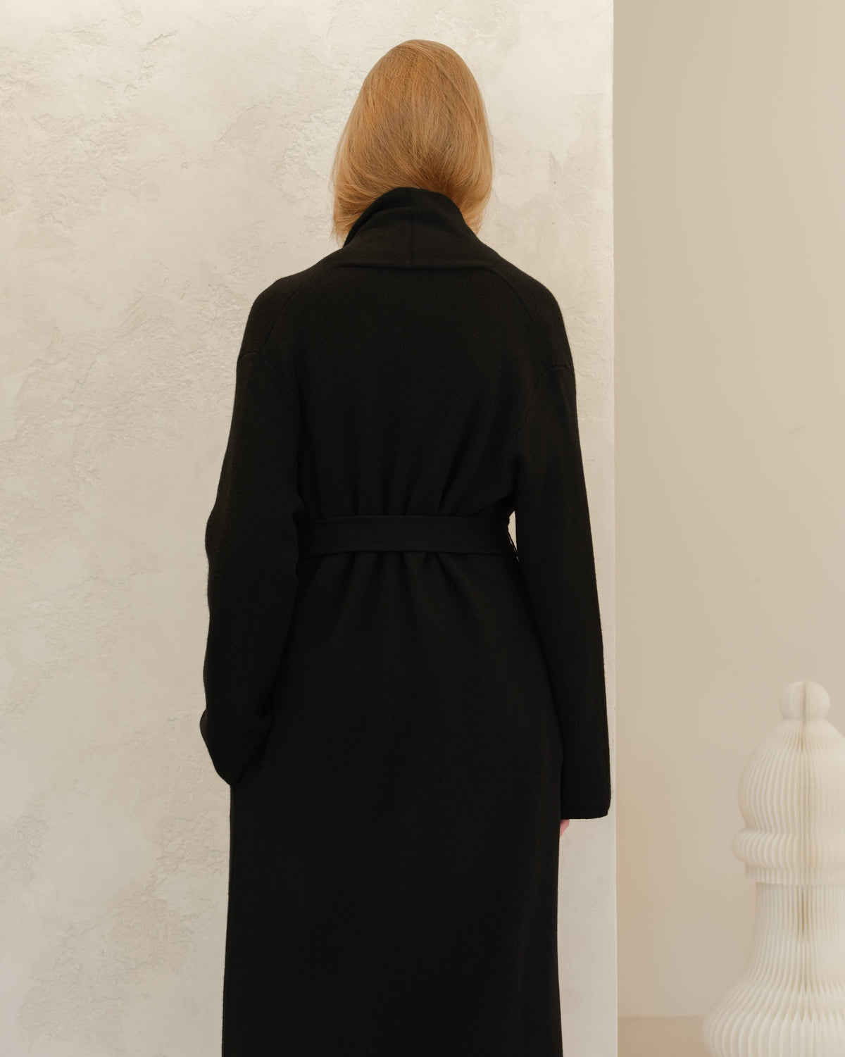 Cappotto cardigan maxi Lèmme in cashmere mix con cintura, nero, taglia M