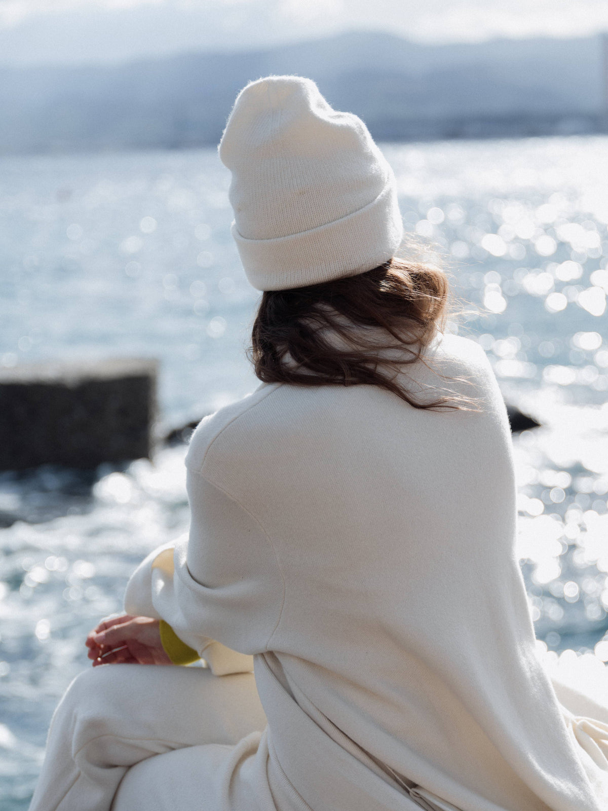 Cappotto cardigan maxi Lèmme in cashmere mix con cintura, bianco naturale, taglia L