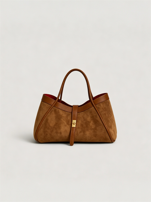Medium suede bag in real leather Made in Italy 34x20x15: Sable