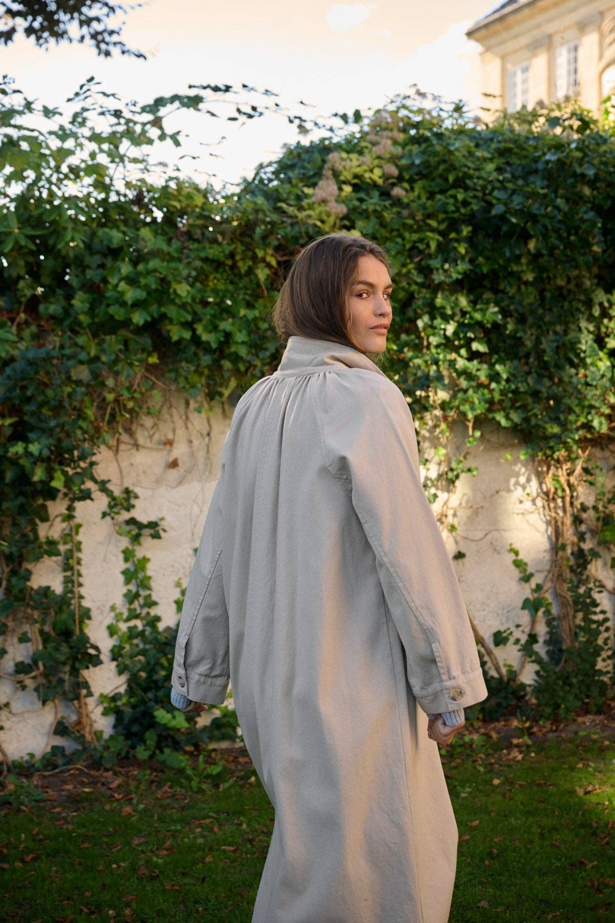 Cappotto lungo Eloise moshi moshi mind in tela di cotone biologico, beige, taglia L