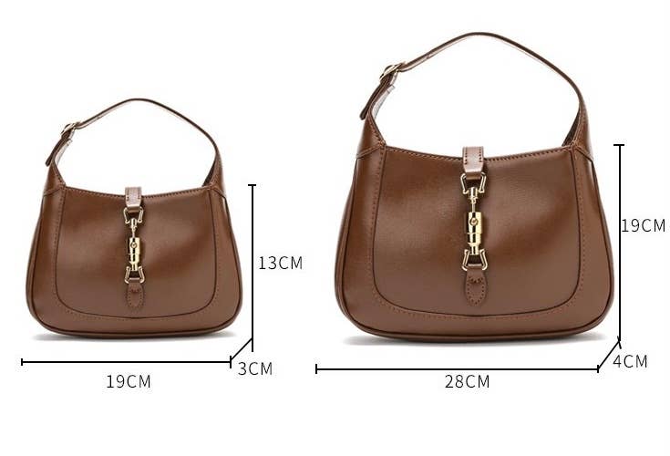 Genuine Leather Saddle Hand Shoulder Bag: Brown / Large