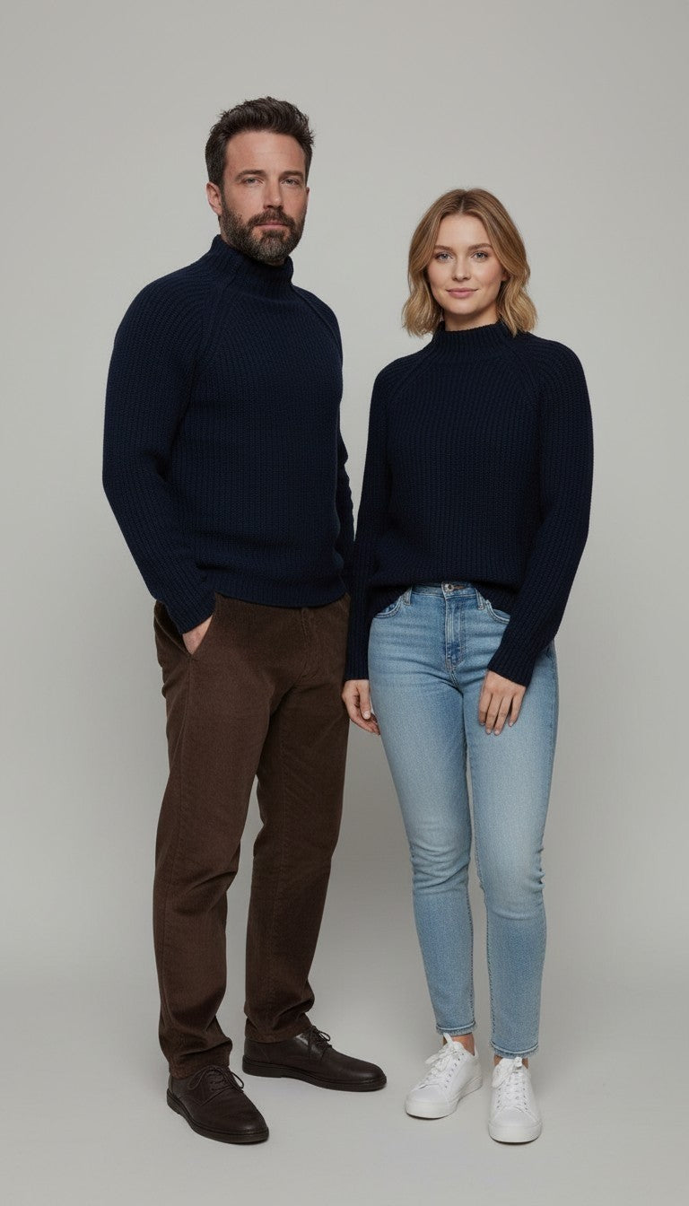 Maglione unisex in 100% lana riciclata, blu scuro