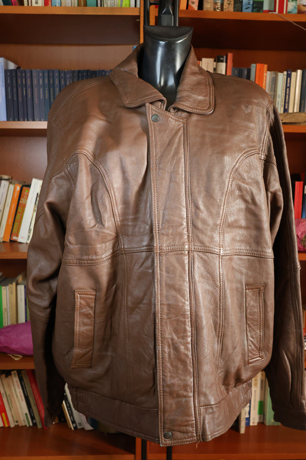 Brown leather jacket with collar