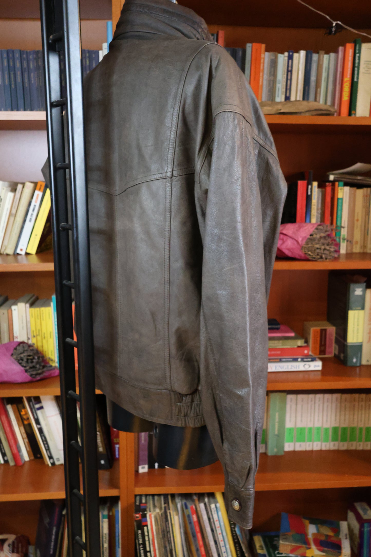 Brown leather bomber