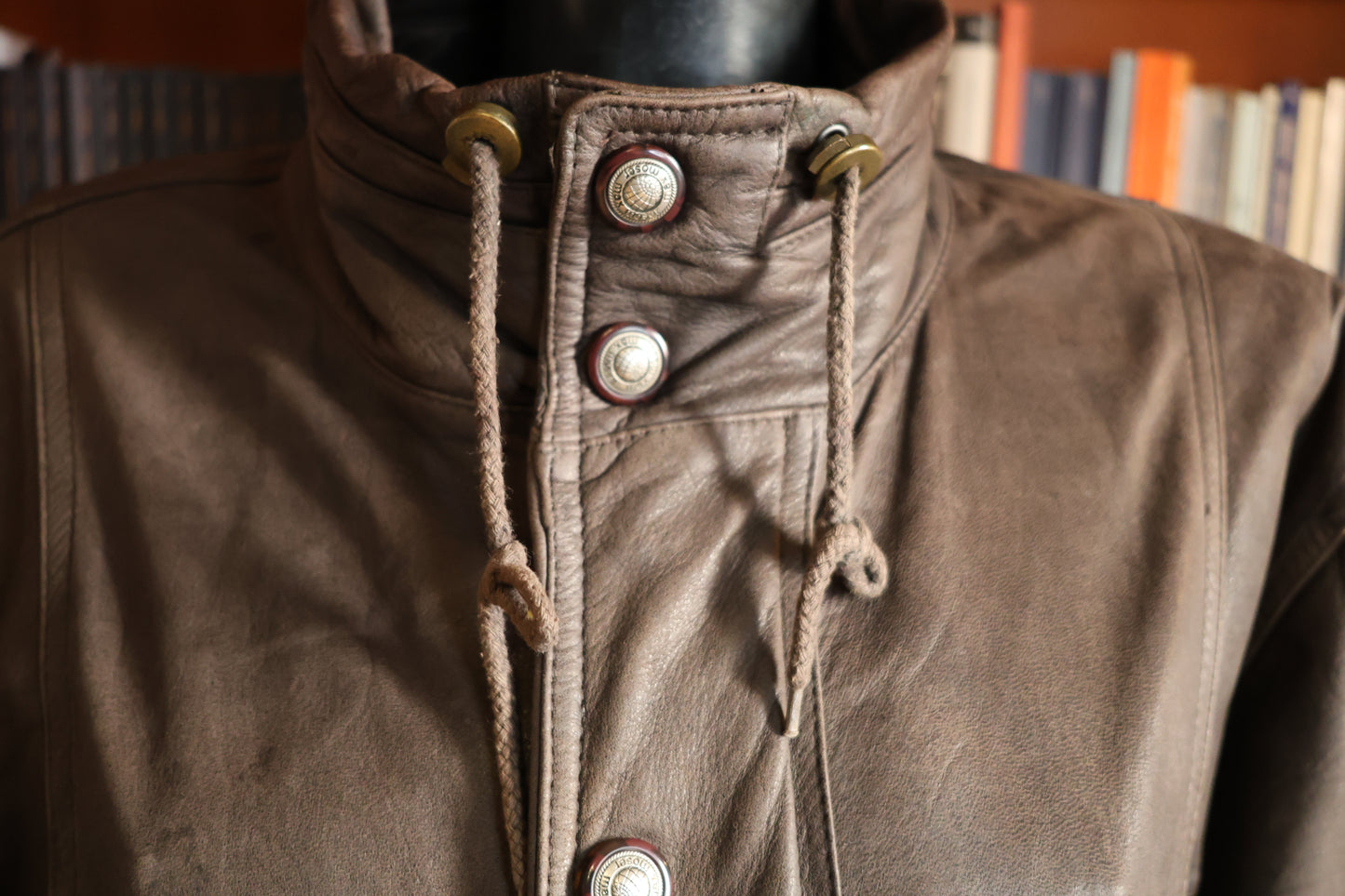 Brown leather bomber