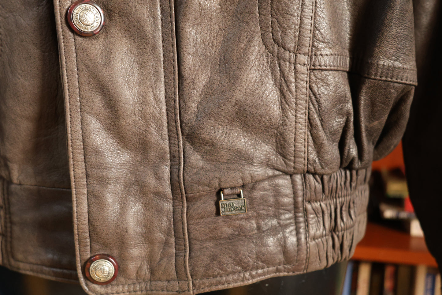 Brown leather bomber