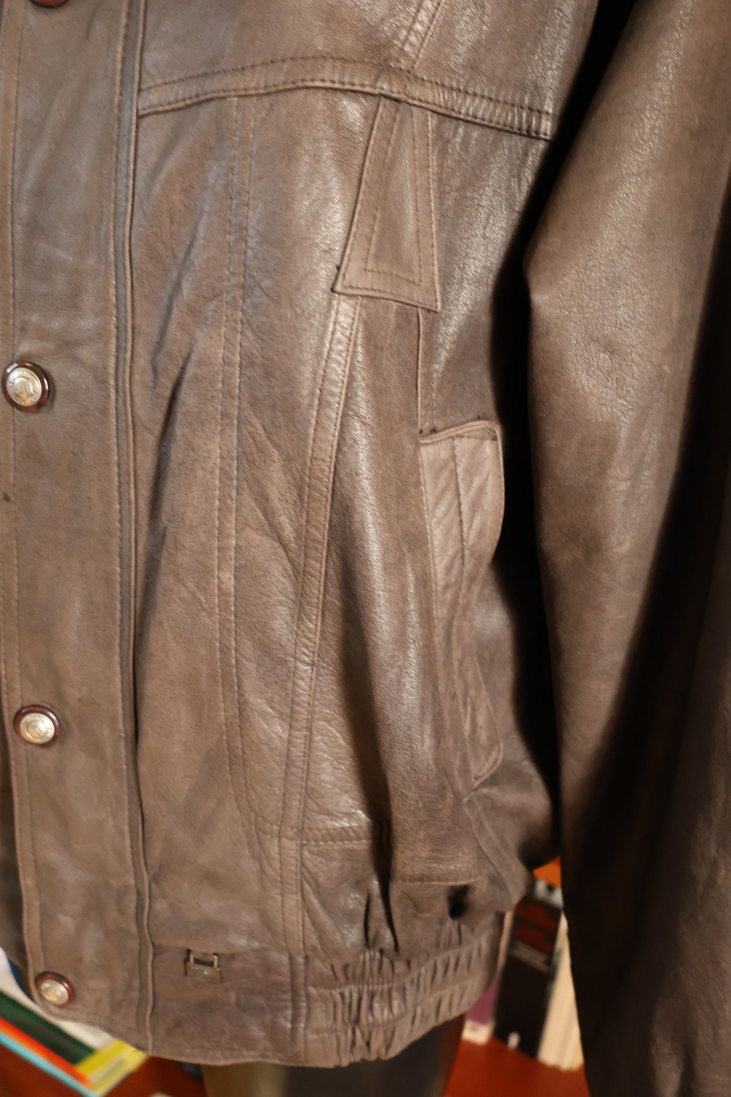 Brown leather bomber