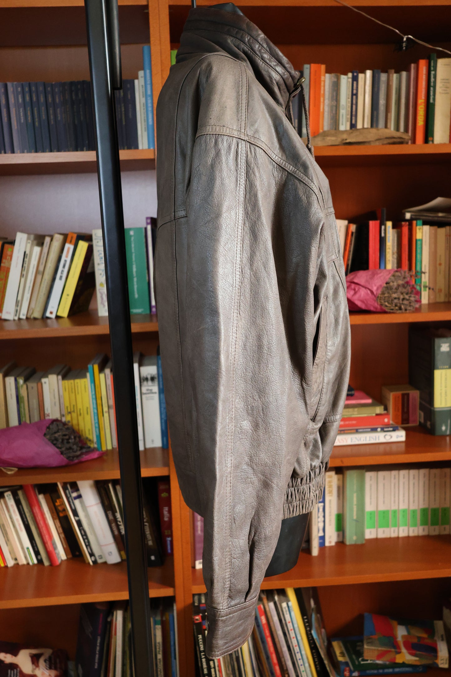 Brown leather bomber