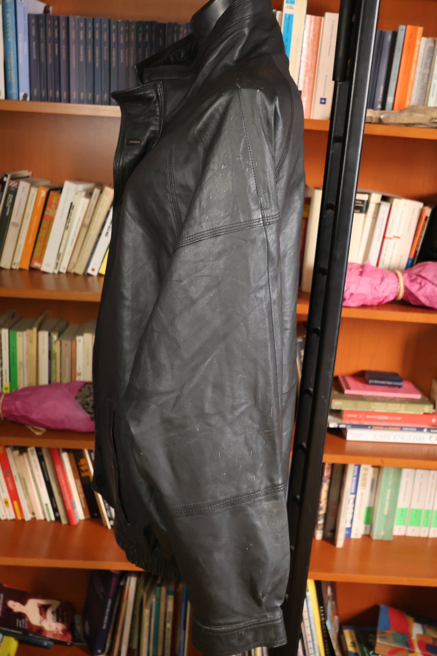 Giacca lunga in pelle nera