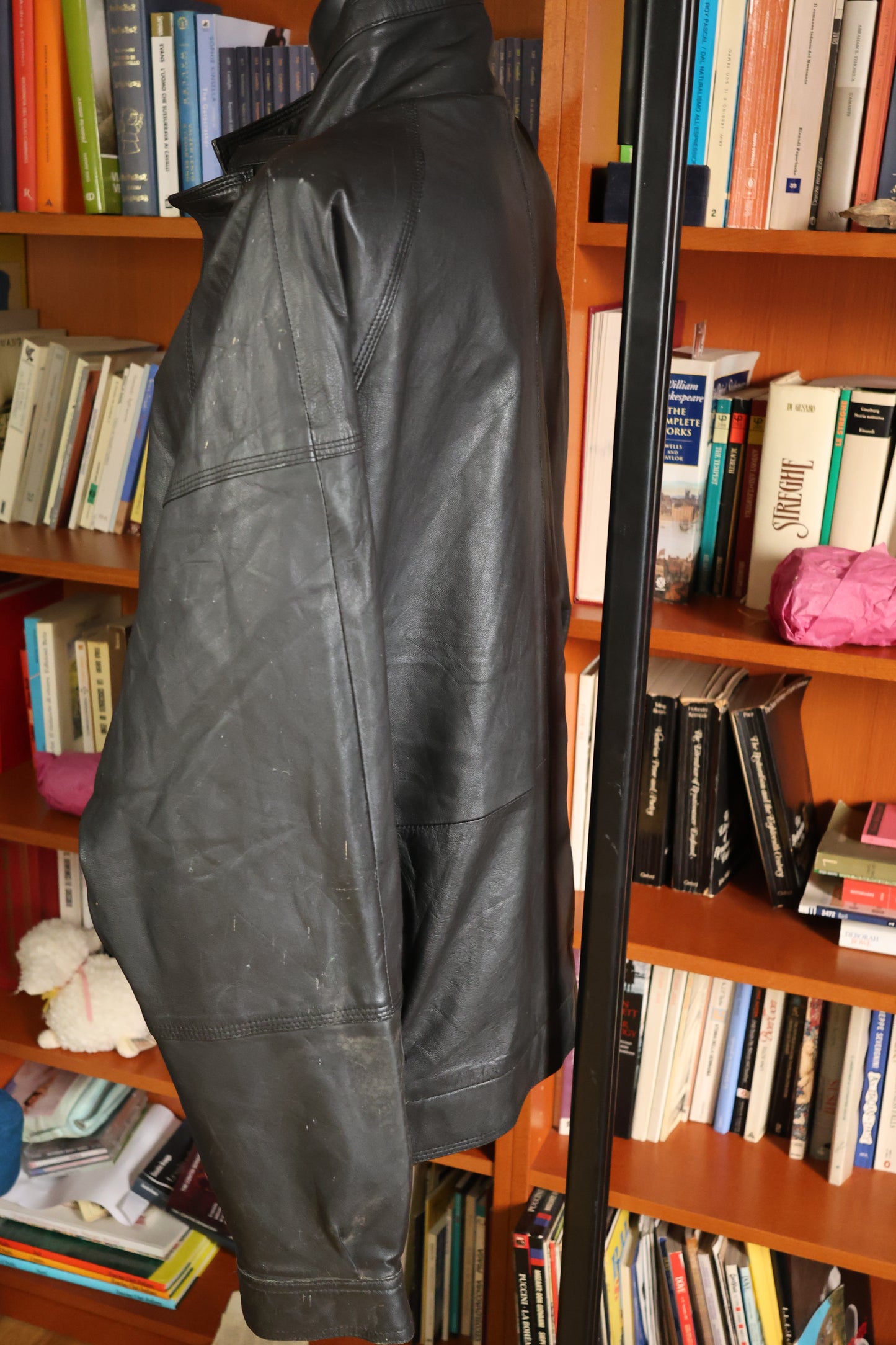 Giacca lunga in pelle nera