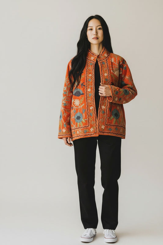 Velvet Suzani Jacket - Orange