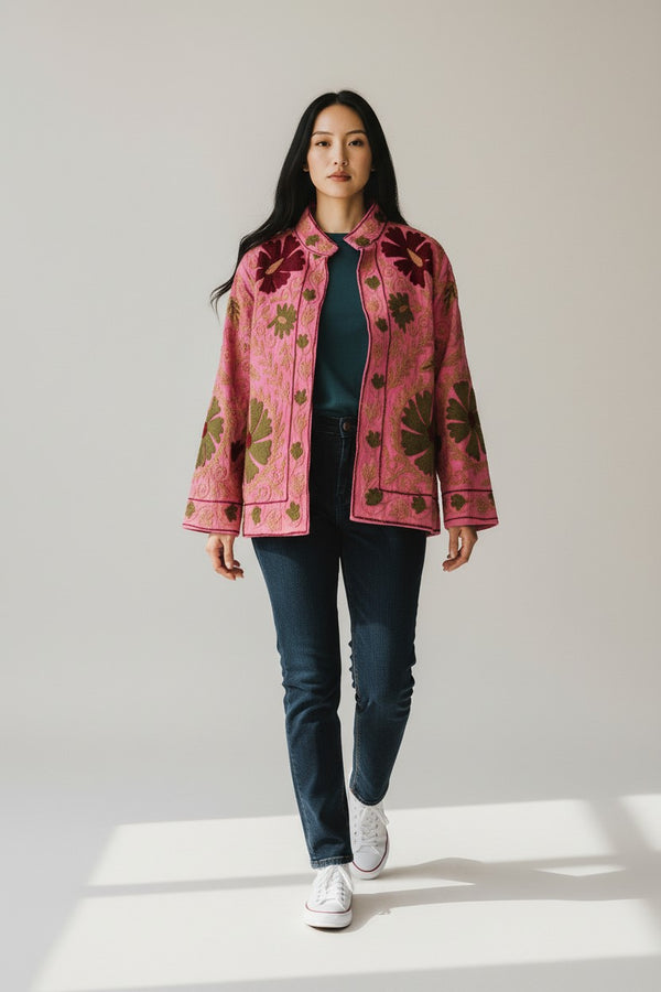 Cotton Suzani Jacket - Pink