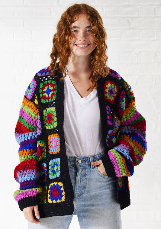 Crochet Rainbow Cardigan: Black(BK)