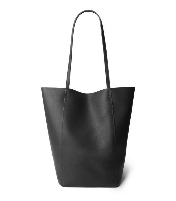 Genuine Leather Minimalism Bucket Shape Shoulder Tote Bag: Coffee
