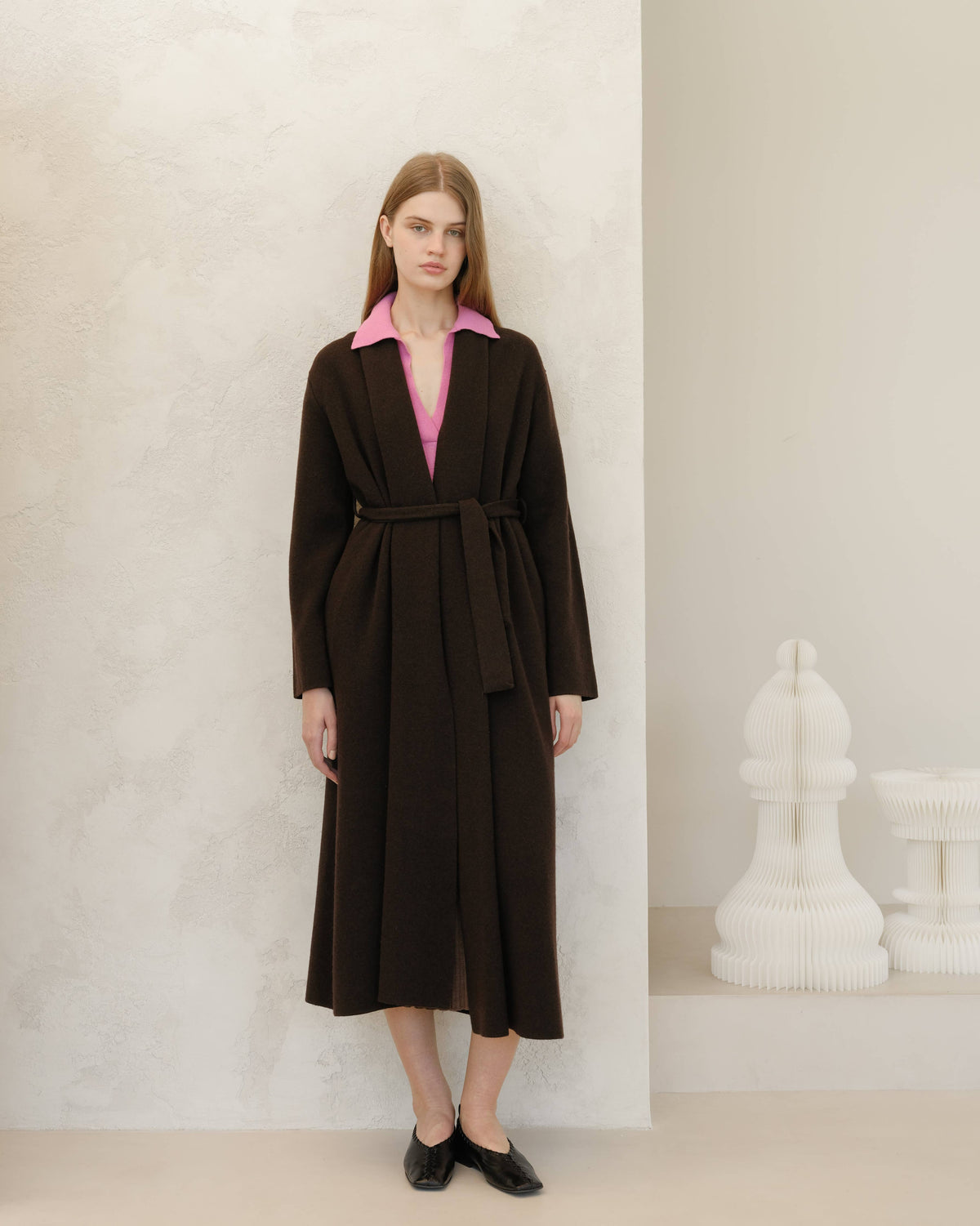 Cappotto cardigan maxi Lèmme in cashmere mix con cintura, nero, taglia M