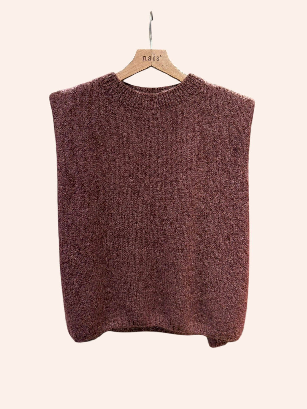 MOHAIR AND WOOL SLEEVELESS CREW NECK SWEATER: Chocolat auburn / One size