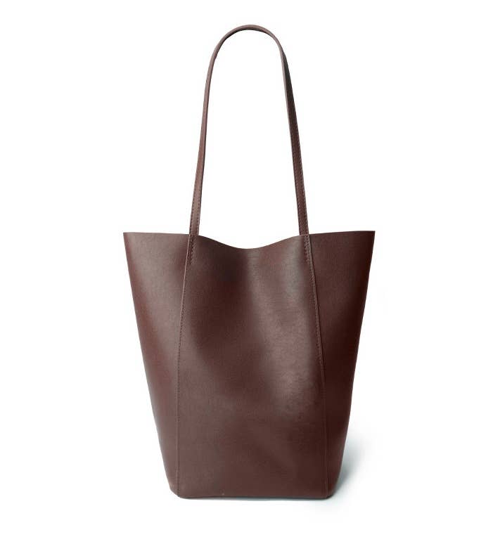 Genuine Leather Minimalism Bucket Shape Shoulder Tote Bag: Coffee