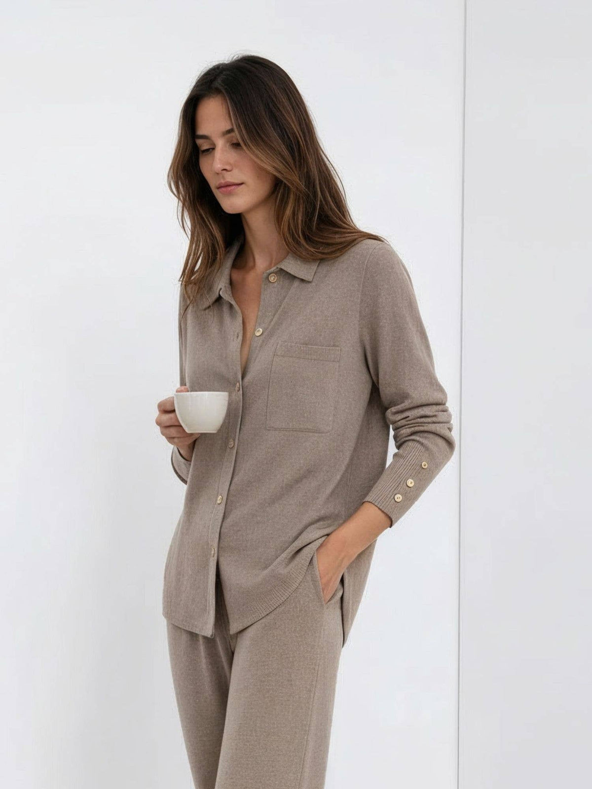 Pantaloni Positano BEL Cashmere in seta e cashmere, gamba larga, taglia M