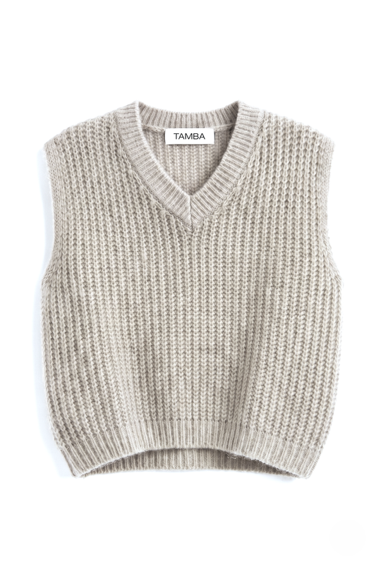 Mohair V-neck knitted vest: Beige / One size fits all