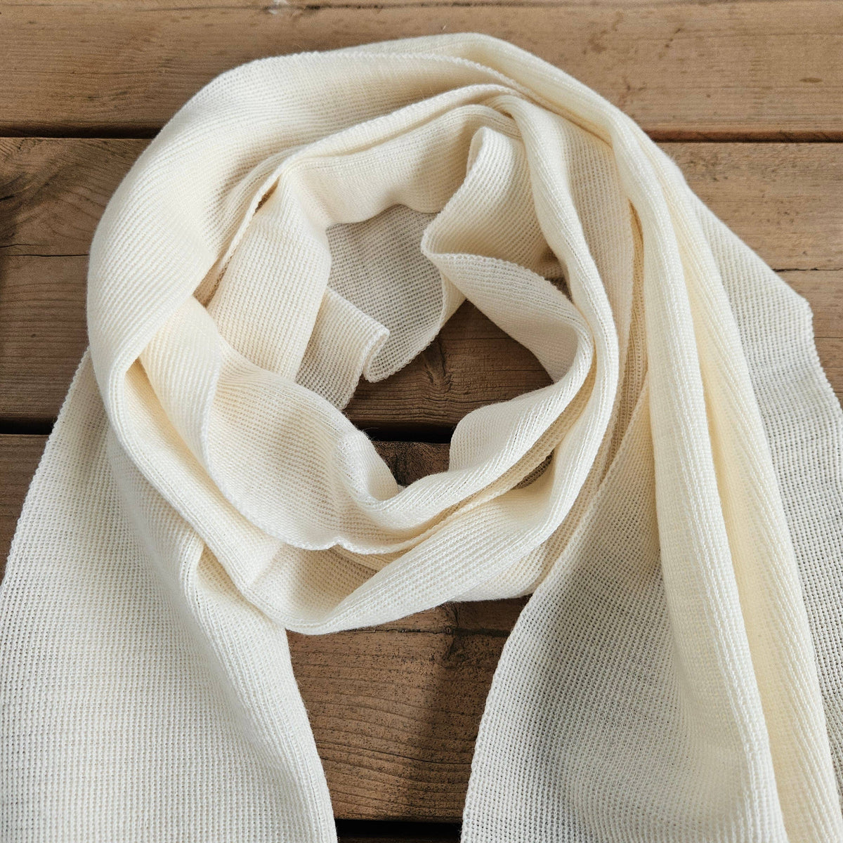 100% Merino wool scarf for men or women - Unisex beige wool: Off-White